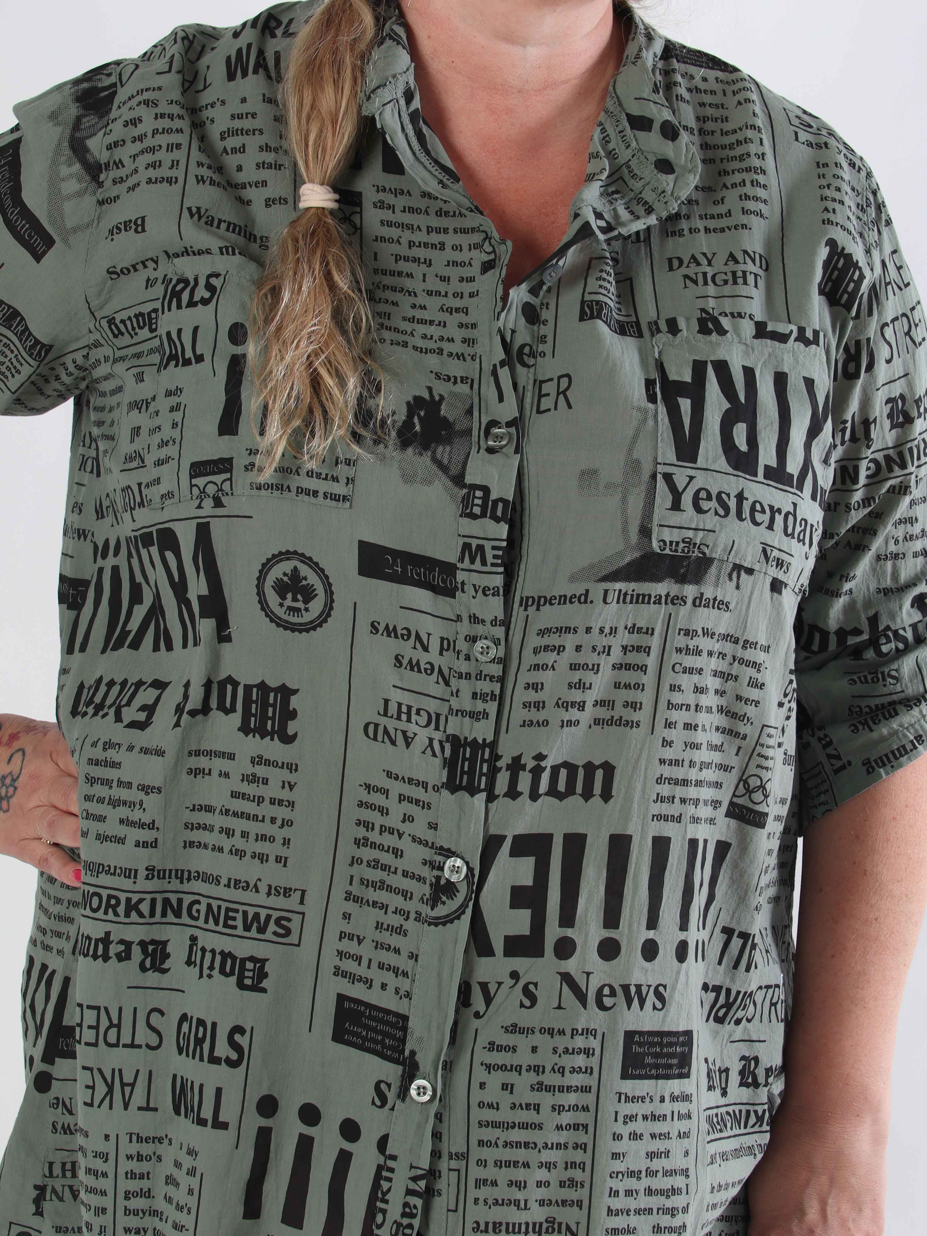 Celestine - Plus size skjorte i bomuld med print og lommer